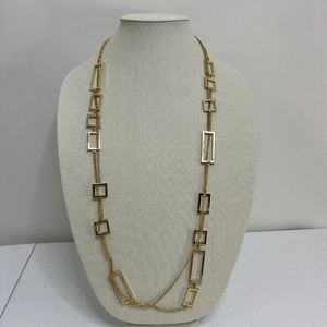 Erica Lyons Geometric Chain Necklace Gold Tone Art Deco Multi Strand Long‎ Used,